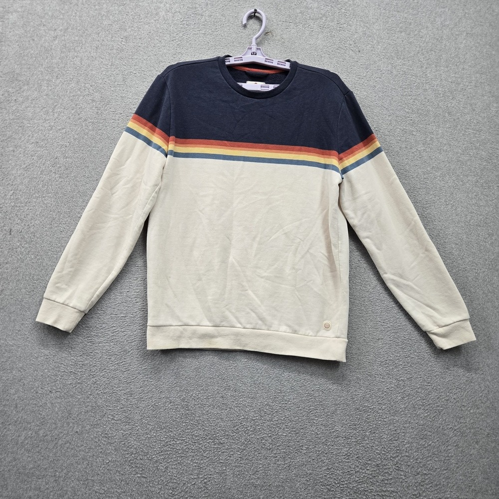 Marine Layer Men Sweatshirt S Ivory Sunset Stripe Organic Cotton Blend Pullover